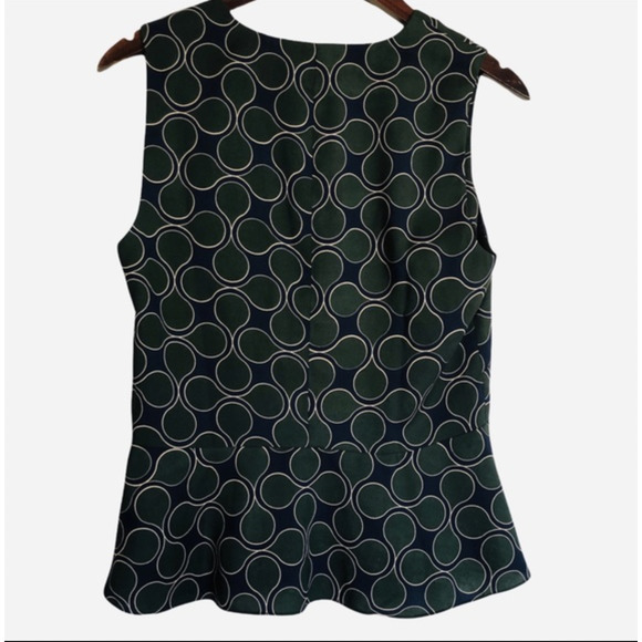 Bloomingdales Nordstrom 1.State Peplum Sleeveless Blouse Green Navy Large - Picture 2 of 8